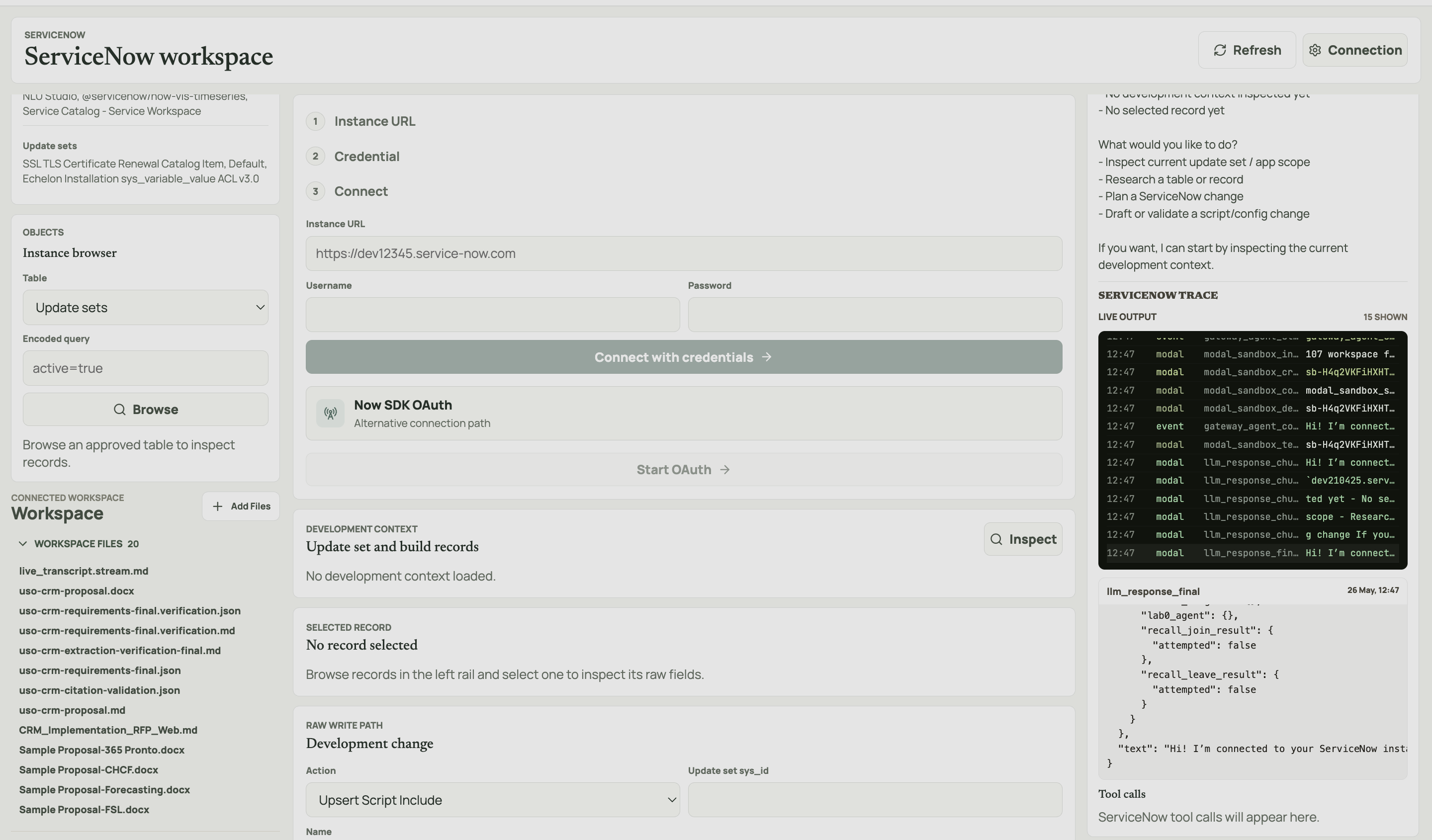 config workspace